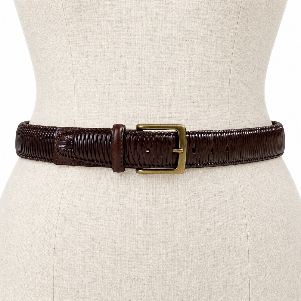 Tommy Bahama Leather Belt 42 Brown Braided Brass Buckle 1104TN103-200